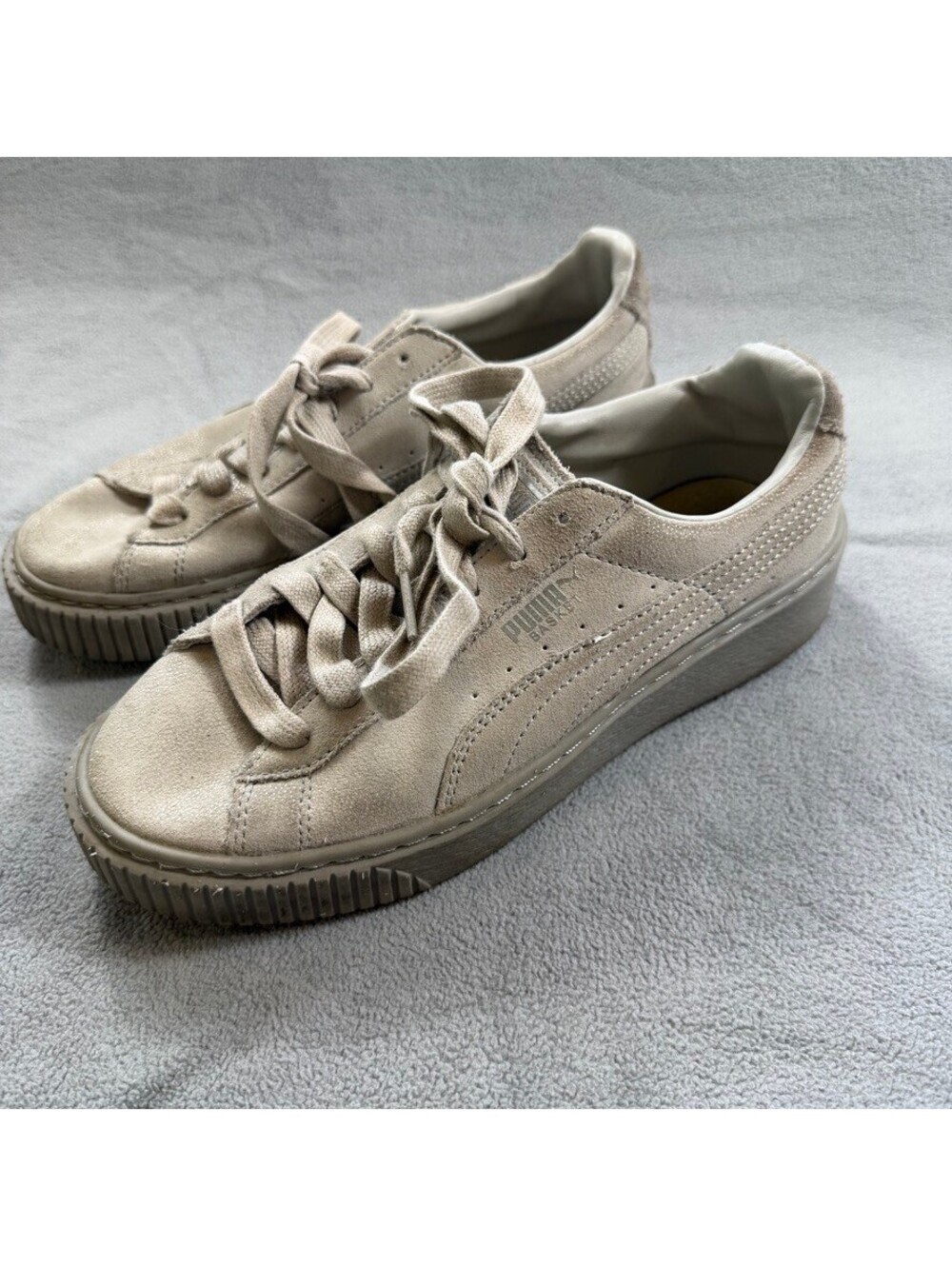 Puma Basket Platform Reset Womens 7 Gray Violet Shimmer Suede Sneakers 363313-01